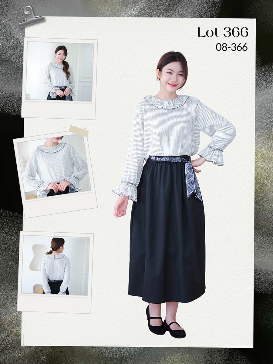 Pinstripe Ruffle Blouse ภาพที่ 1